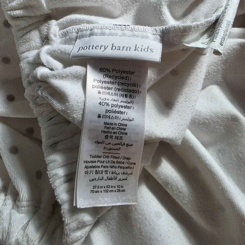 Pottery Barn Kids Toddler Crib Fitted Sheet White Gray Polka Dot Plush Soft
